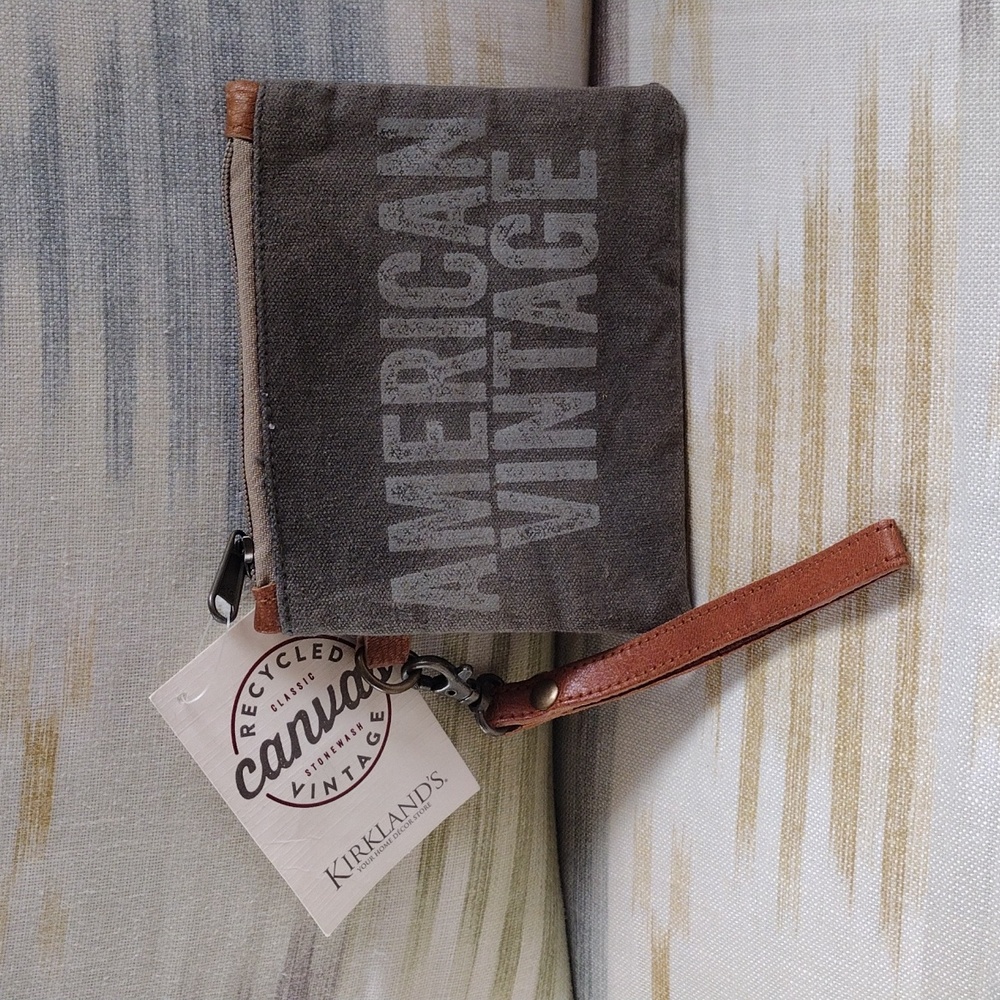 NWT Kirkland's "American Vintage" dark gray canvas wristlet purse